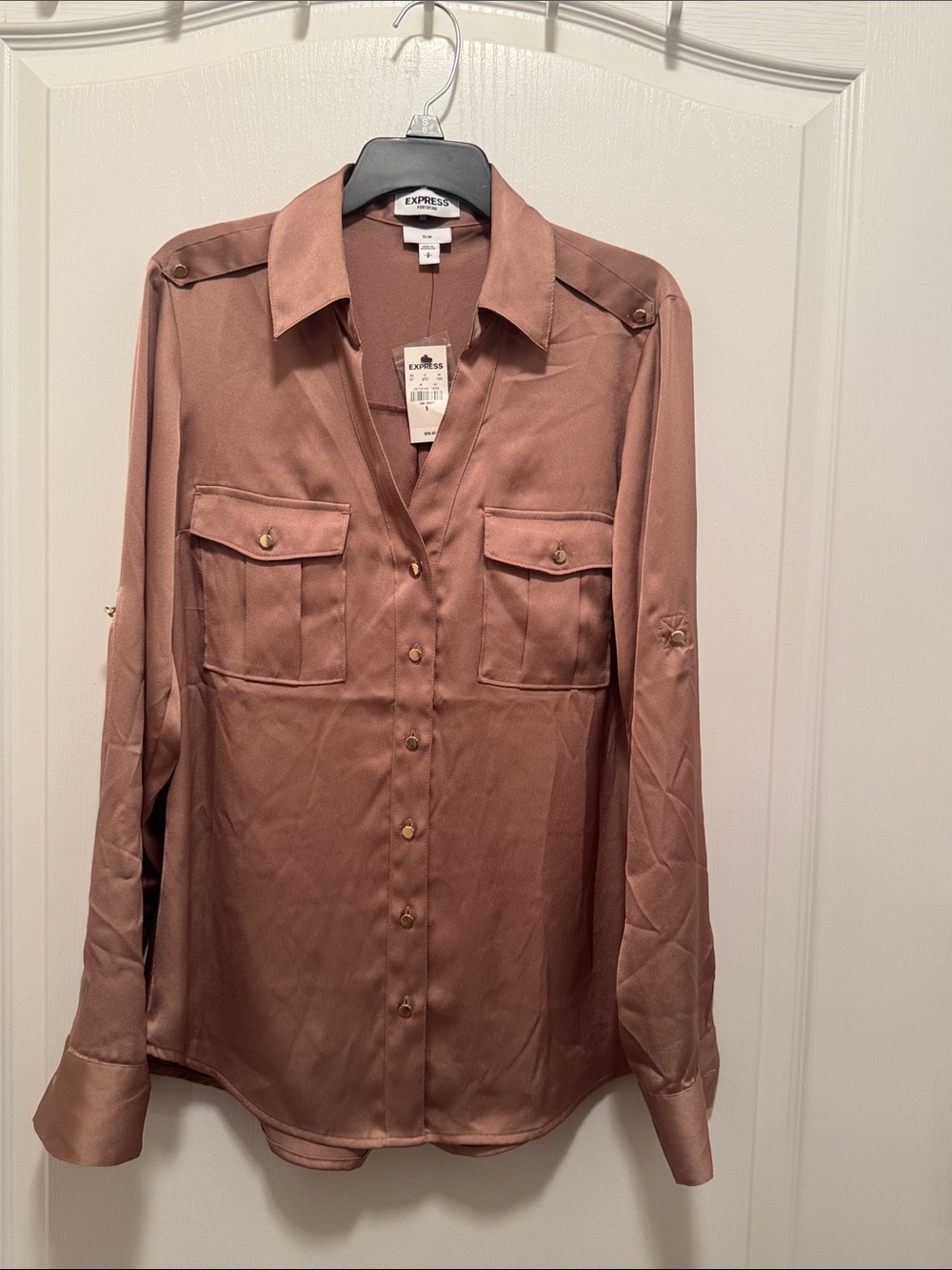 NWT Express Women's Taupe Button-Front Utility Shirt - Size S